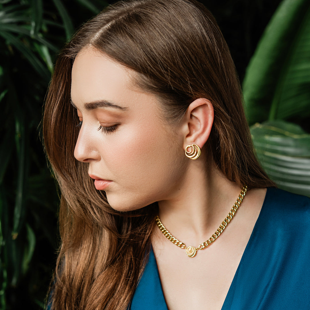 Signature Bold Cuban Link Necklace, earrings, stud earrings, anklet, bracelet, necklace, ring, 18k gold vermeil jewelry, online jewelry store, women jewelry, Roses Muse